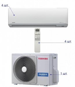 Мульти сплит система на 4 комнаты Toshiba RAS-4M27UAV-E/RAS-B10N3KV2-E*4шт